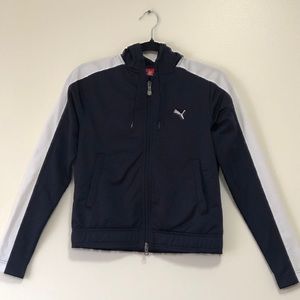 Puma, Blue and White jacket, long sleeve, three pockets, size XS